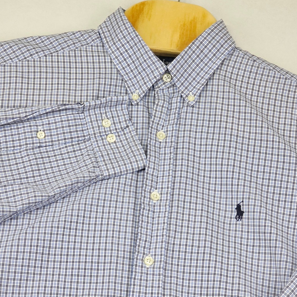 Ralph Lauren Mens‎ Button Down Shirt Long Sleeve Plaid Checkered Blue 16 1/2